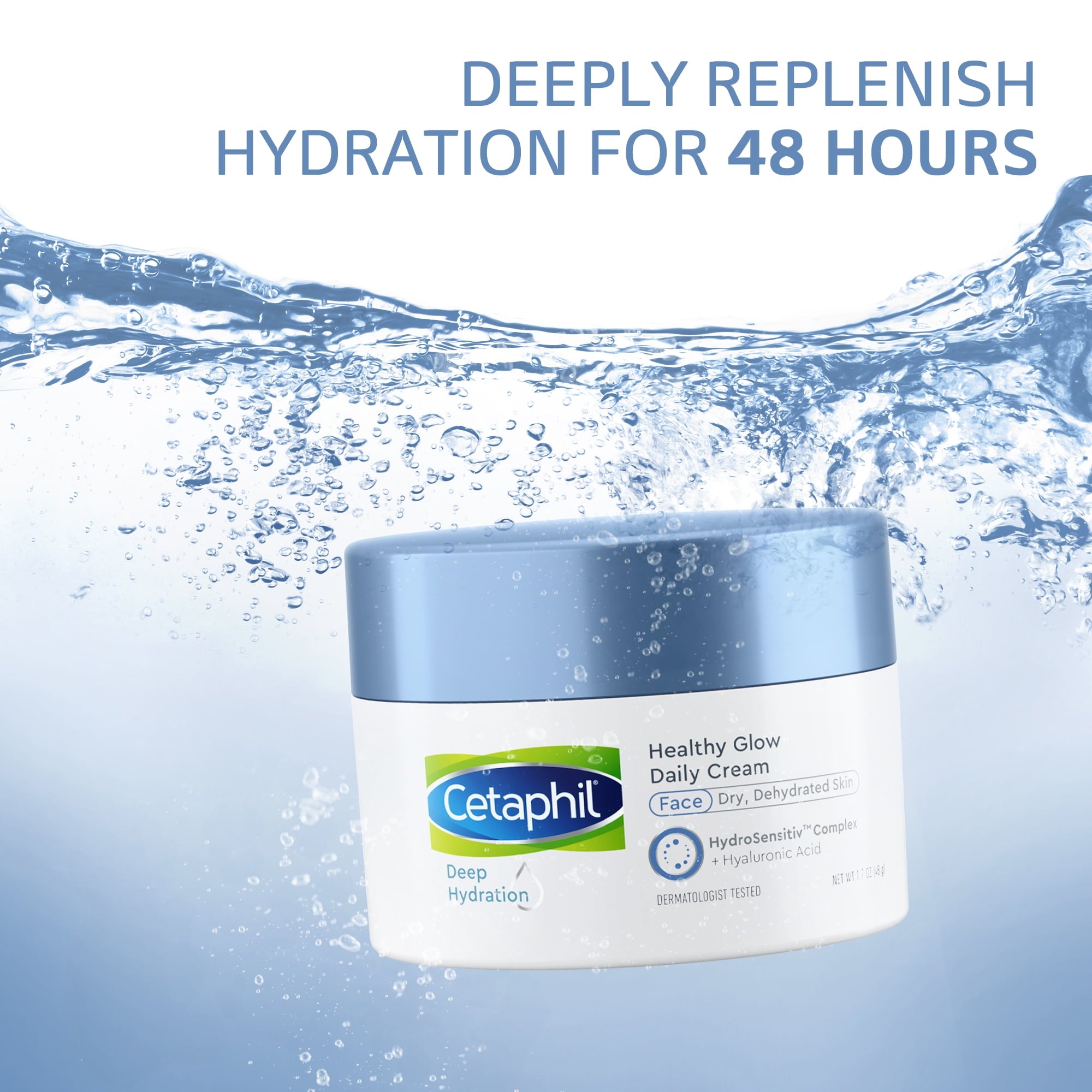 Cetaphil Deep Hydration Healthy Glow Daily Face Cream With Hyaluronic Acid, Vitamin E & Vitamin B5, Dermatologist Recommended, 1.7 oz