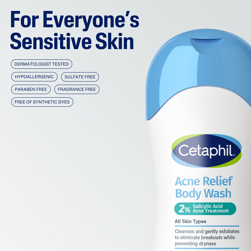 Cetaphil Daily Use Moisturizing Acne Relief Body Wash, 2% Salicylic Acid, Unscented, 16.9 fl oz