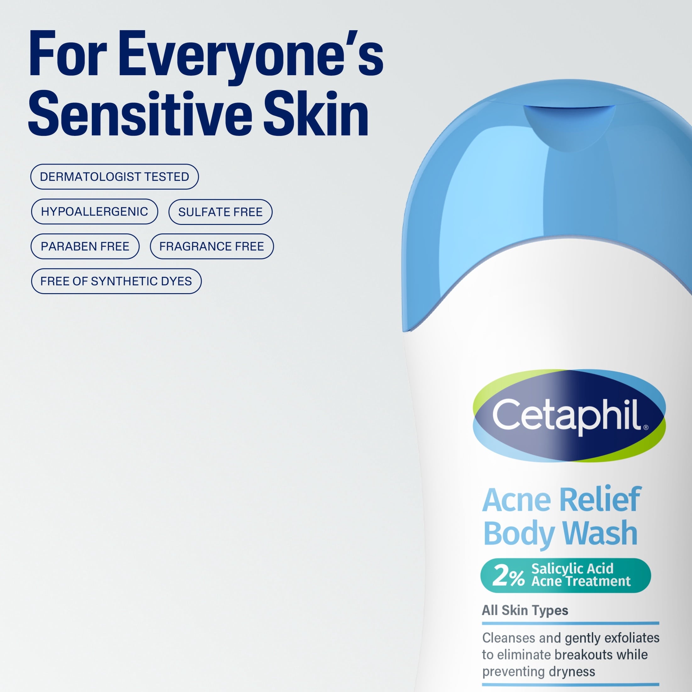 Cetaphil Daily Use Moisturizing Acne Relief Body Wash, 2% Salicylic Acid, Unscented, 16.9 fl oz