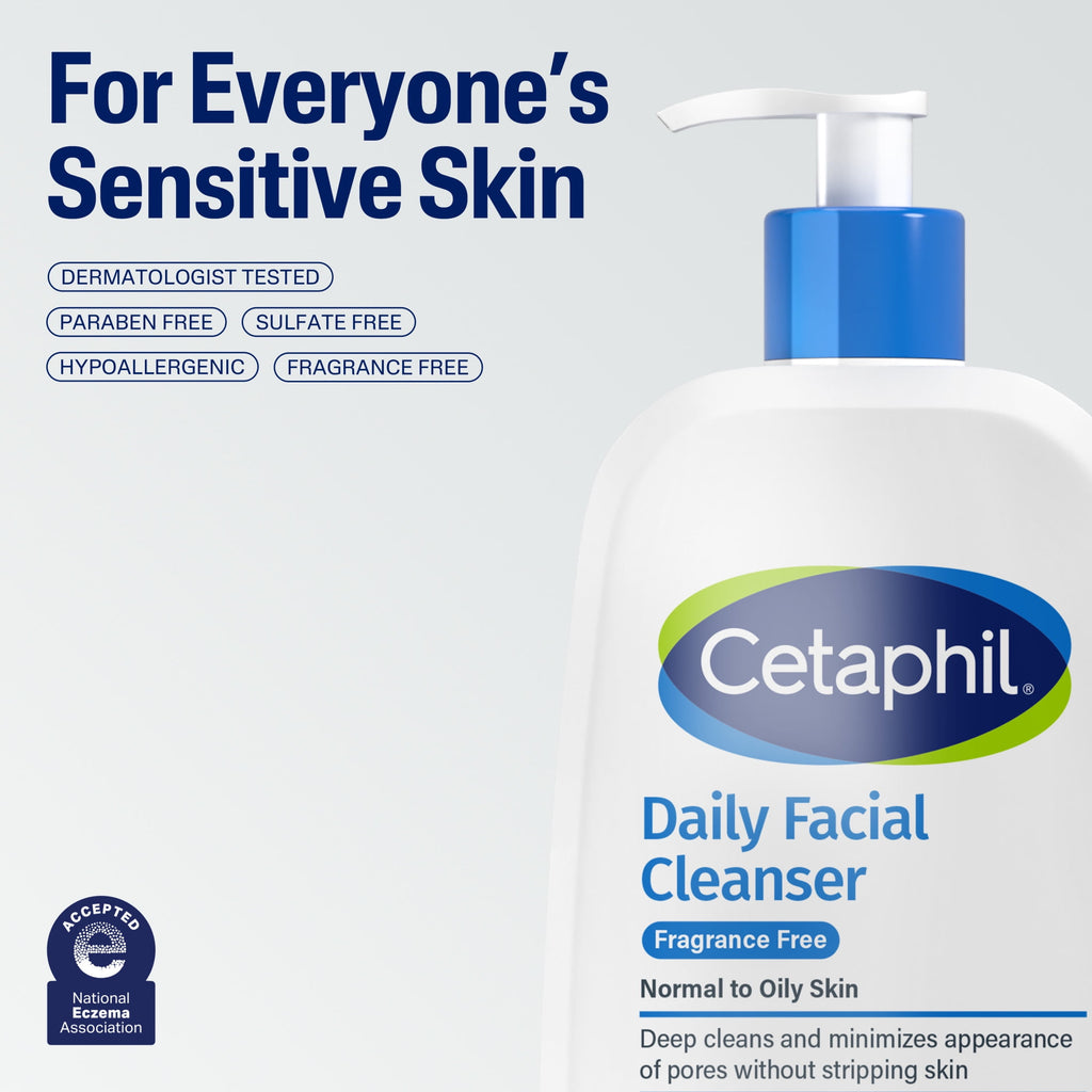 Cetaphil Daily Facial Cleanser Face Wash for Sensitive, Normal to Oily Skin, Fragrance Free, 16 fl oz