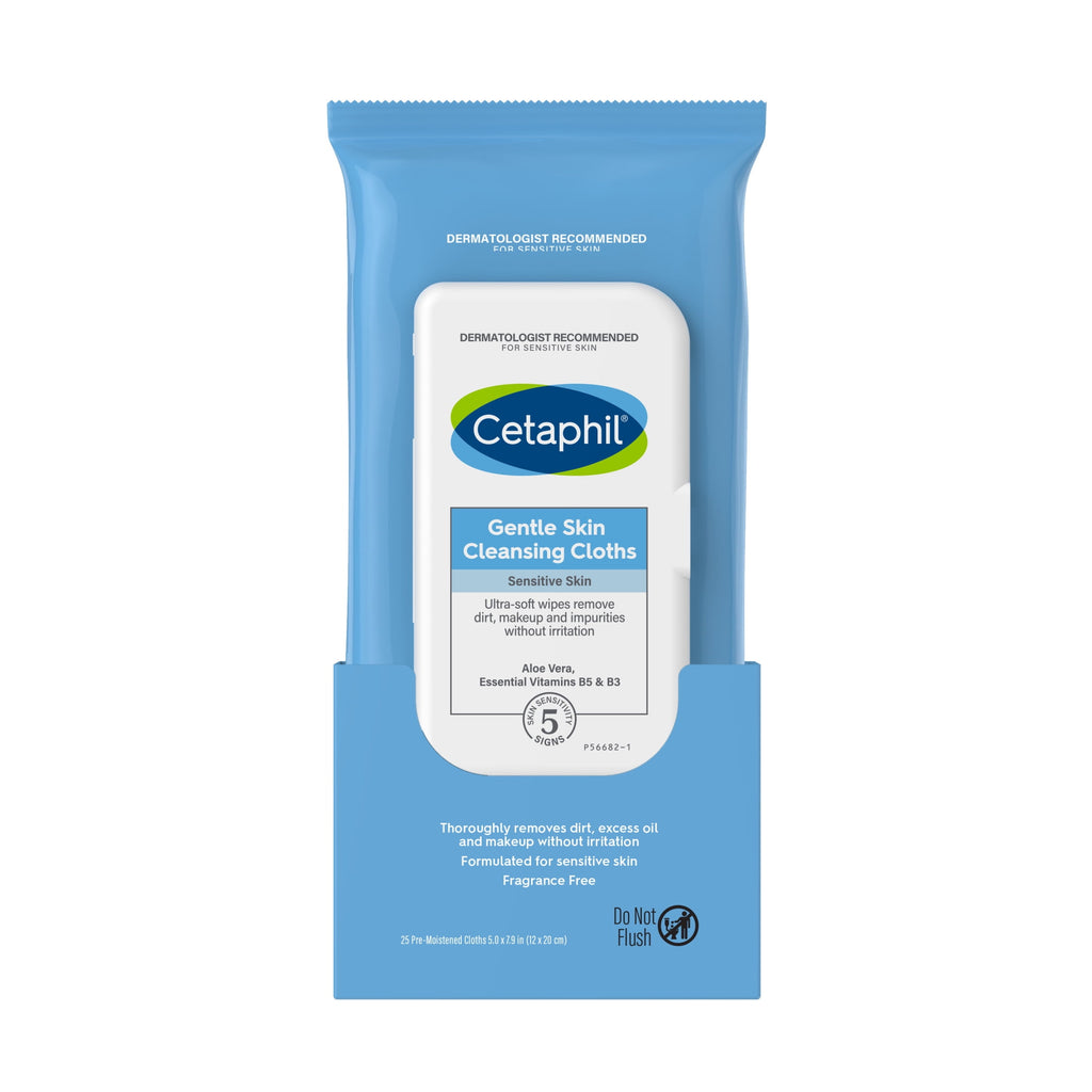 (3 pack) Cetaphil Gentle Skin Cleansing Cloths, 25 ct, Fragrance Free Face and Body Wipes
