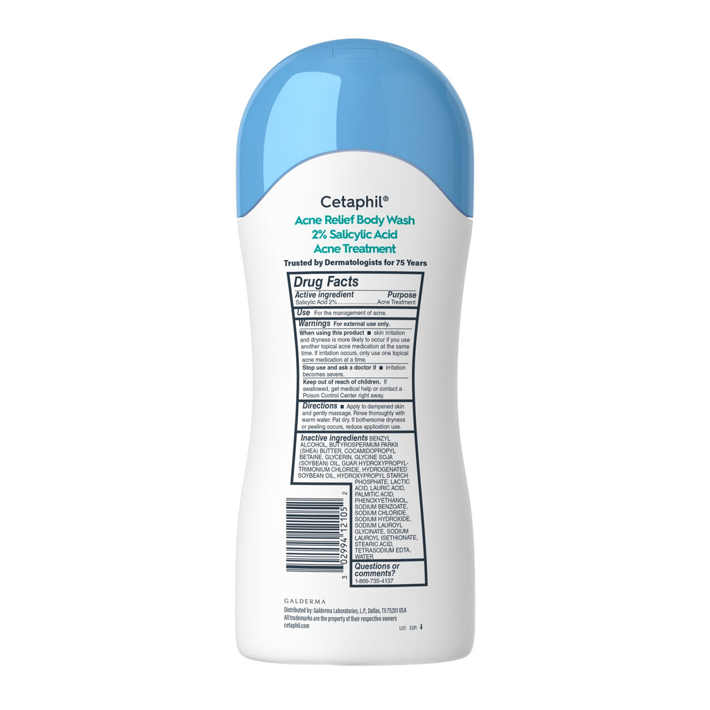 Cetaphil Daily Use Moisturizing Acne Relief Body Wash, 2% Salicylic Acid, Unscented, 16.9 fl oz
