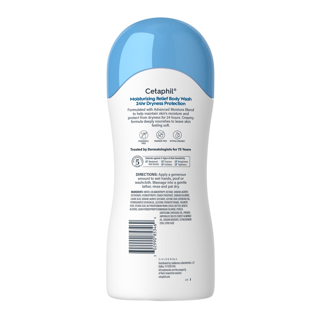 Cetaphil Moisturizing Relief Body Wash for Sensitive Skin, 24 Hour Dry Skin Relief, 16.9 fl oz