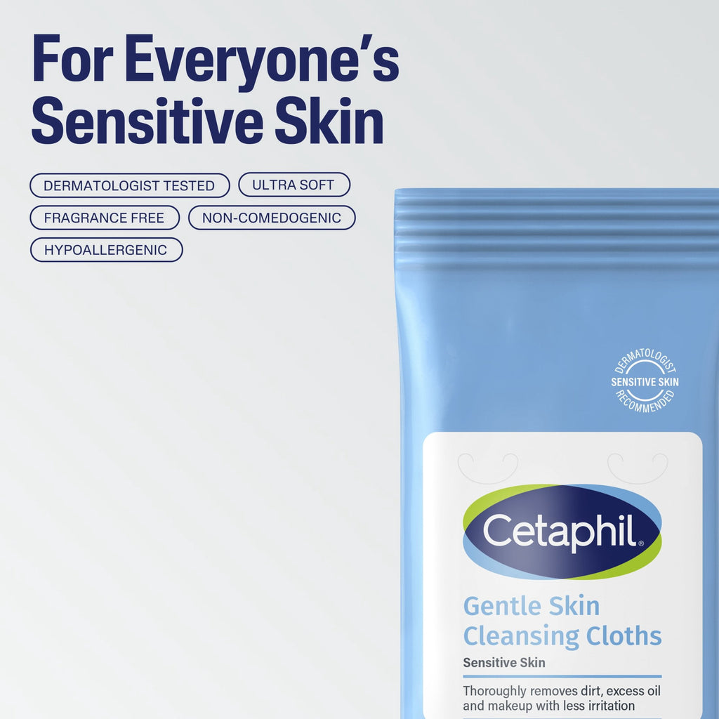 Cetaphil Gentle Skin Travel Size Facial Cleansing Cloth Wipes for Face and Body, Fragrance Free, 10 ct