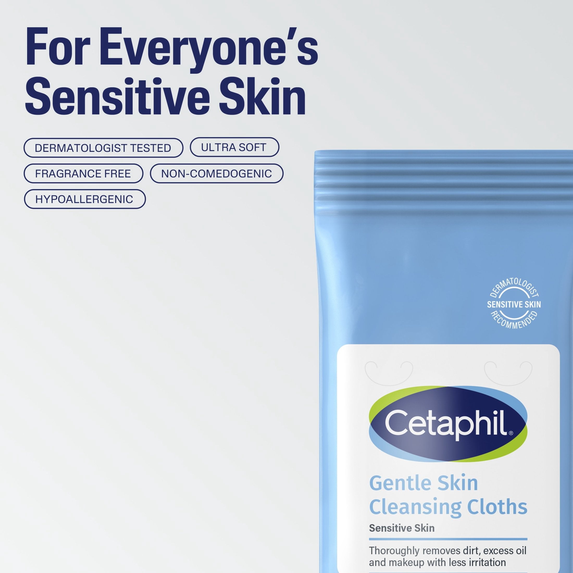Cetaphil Gentle Skin Travel Size Facial Cleansing Cloth Wipes for Face and Body, Fragrance Free, 10 ct