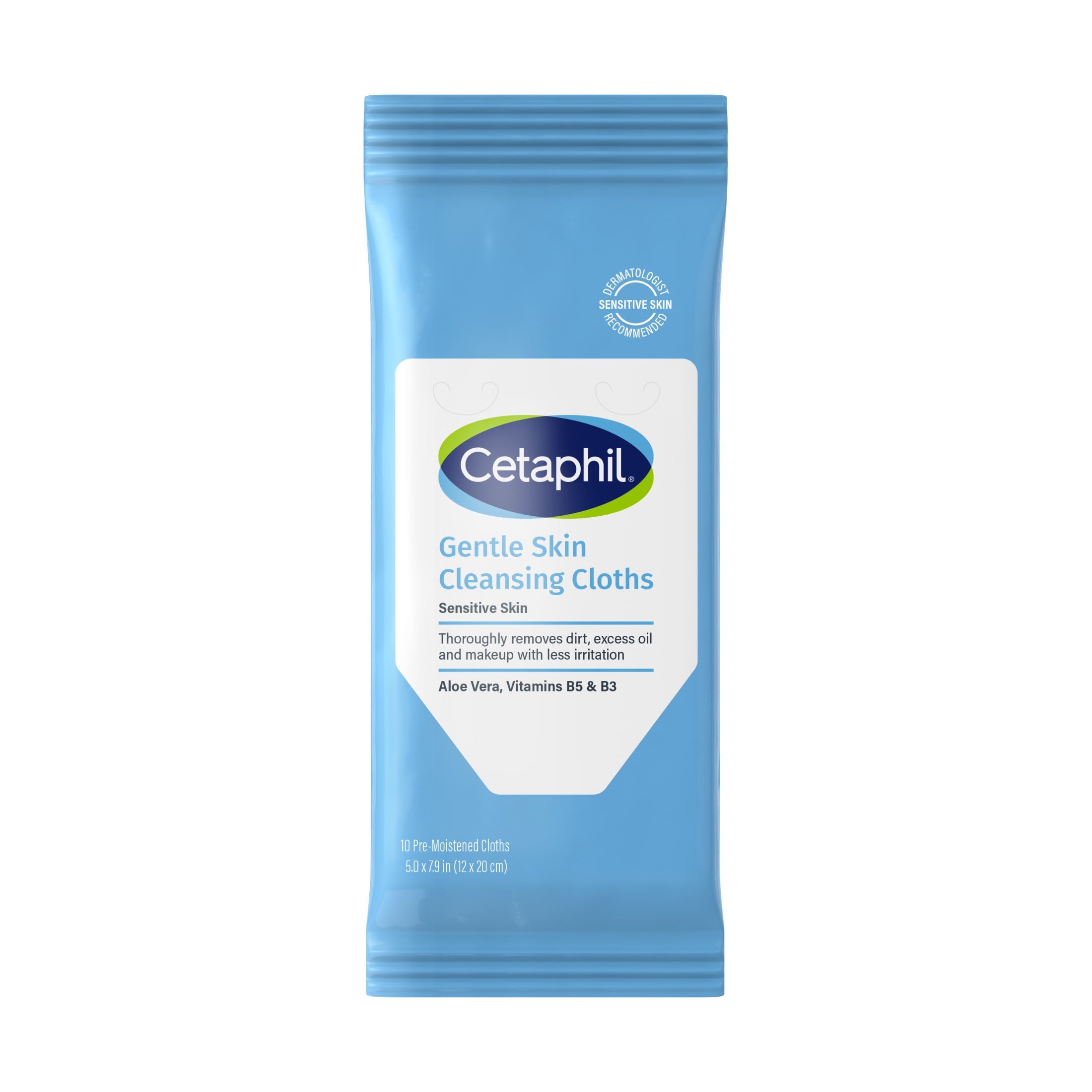 Cetaphil Gentle Skin Travel Size Facial Cleansing Cloth Wipes for Face and Body, Fragrance Free, 10 ct