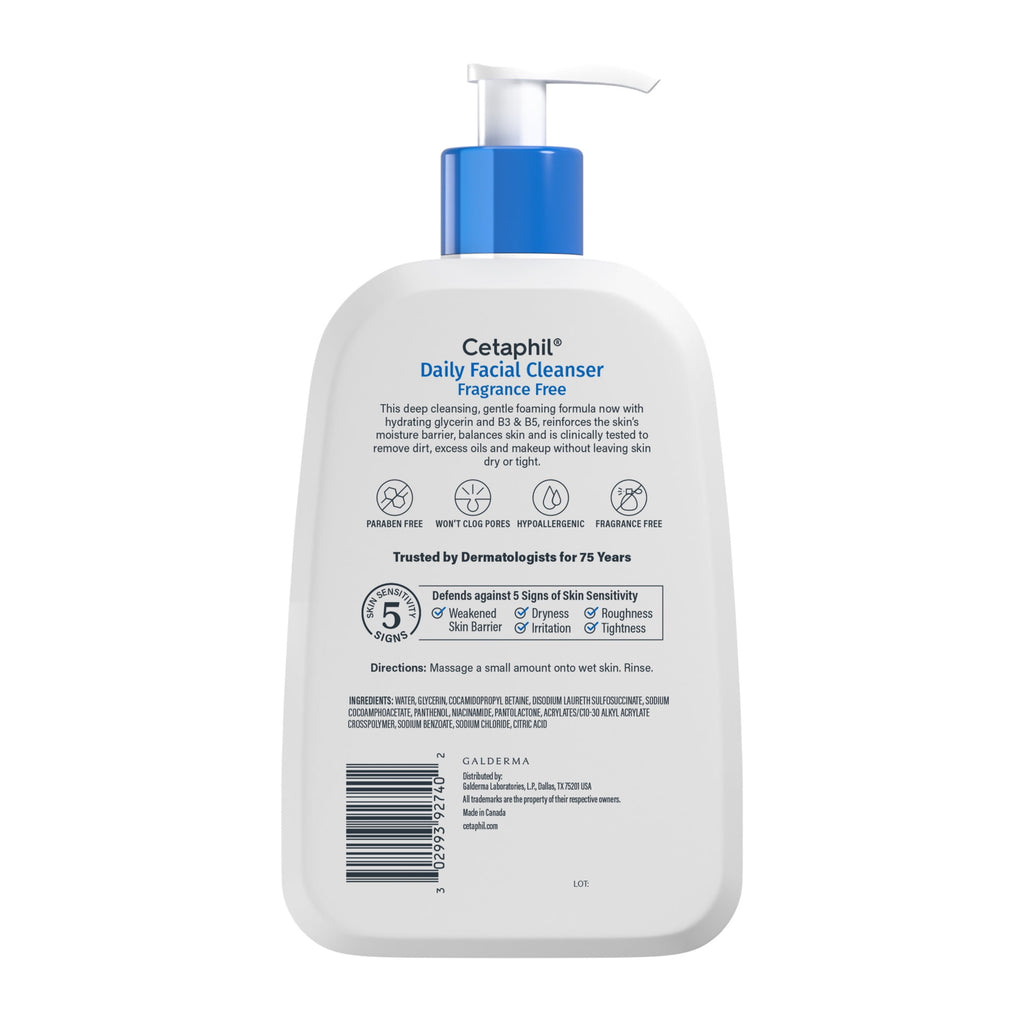 Cetaphil Daily Facial Cleanser Face Wash for Sensitive, Normal to Oily Skin, Fragrance Free, 16 fl oz
