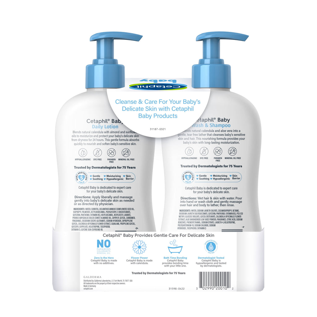 Cetaphil Baby Healthy Skin Essentials Set, Includes Baby Wash & Shampoo and Daily Body Lotion, 2 Items