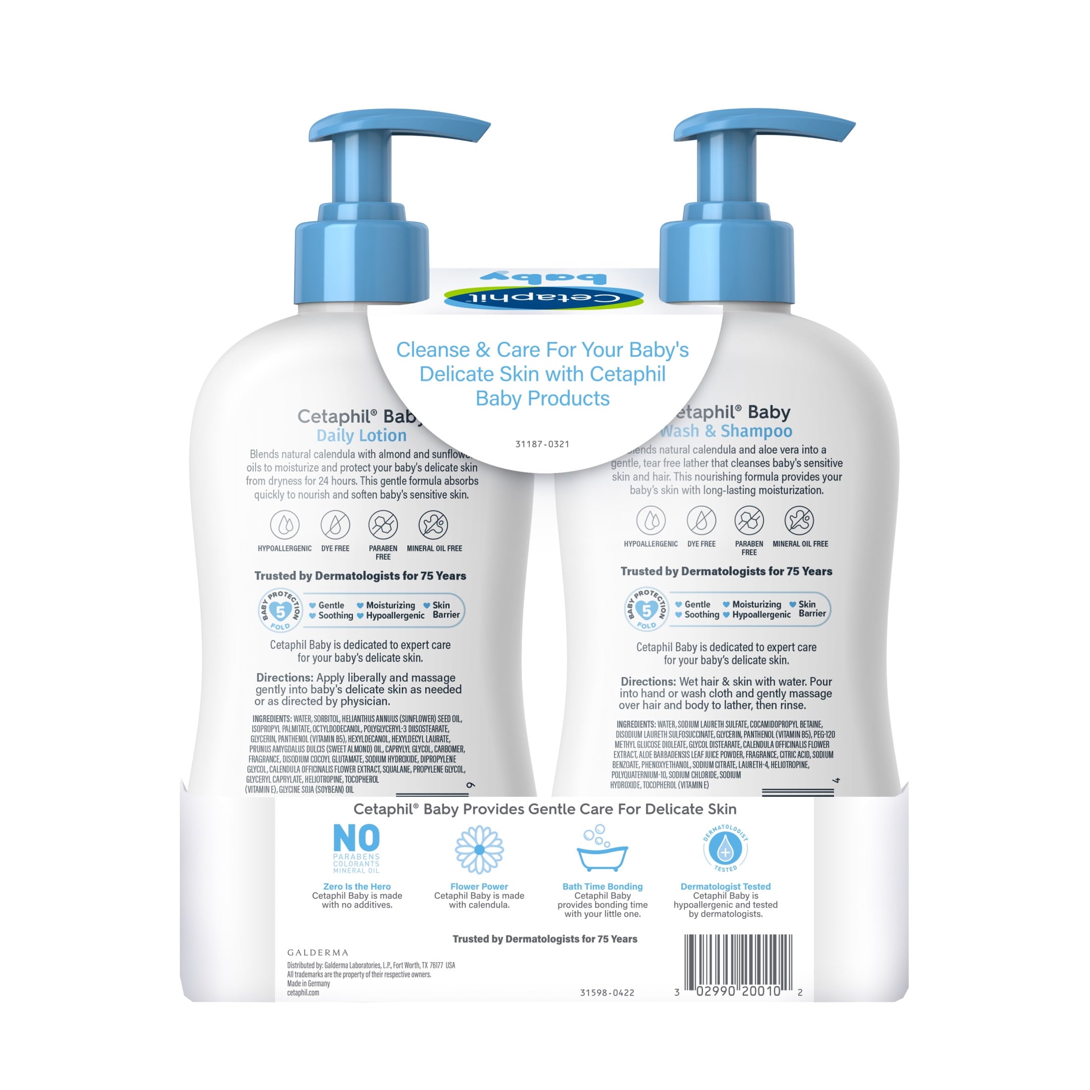 Cetaphil Baby Healthy Skin Essentials Set, Includes Baby Wash & Shampoo and Daily Body Lotion, 2 Items