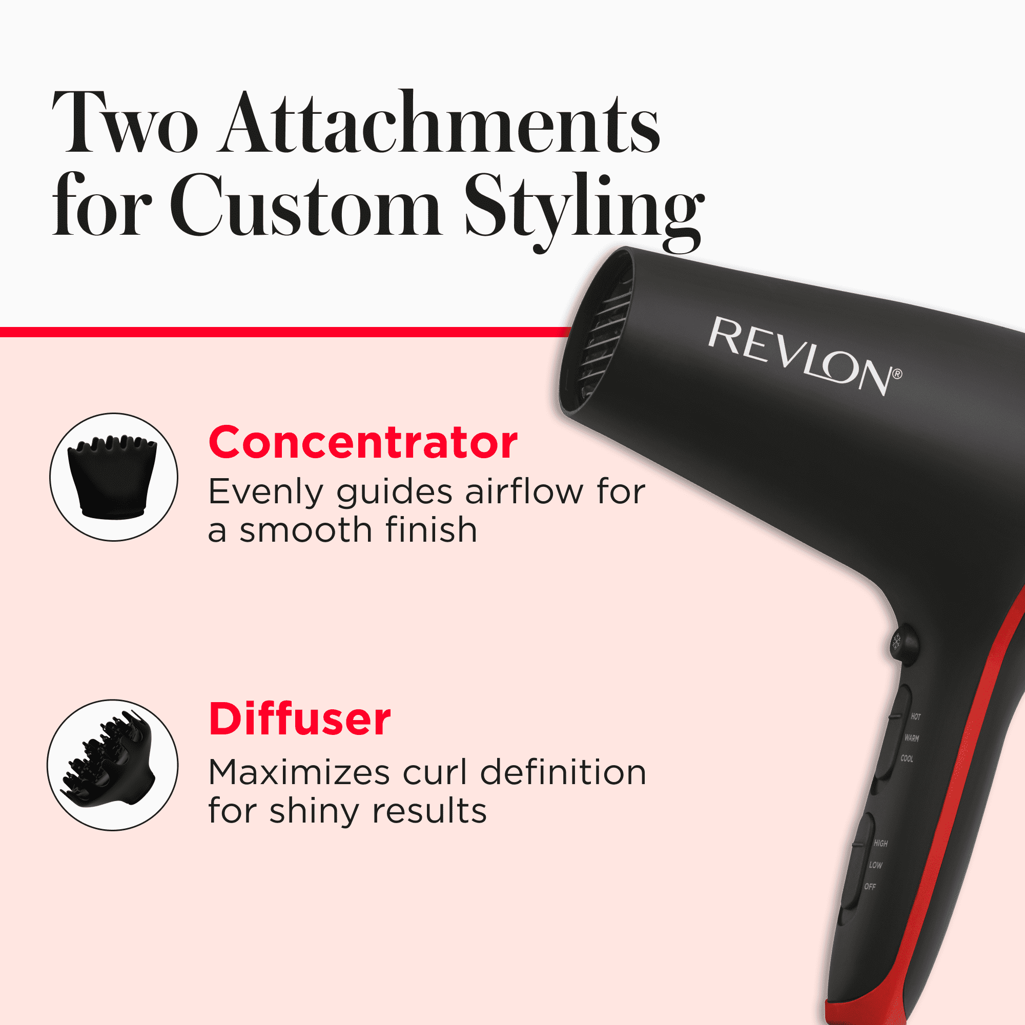 Revlon Smoothstay Coconut Oil-Infused Ceramic Hair Dryer with Diffuser, Black