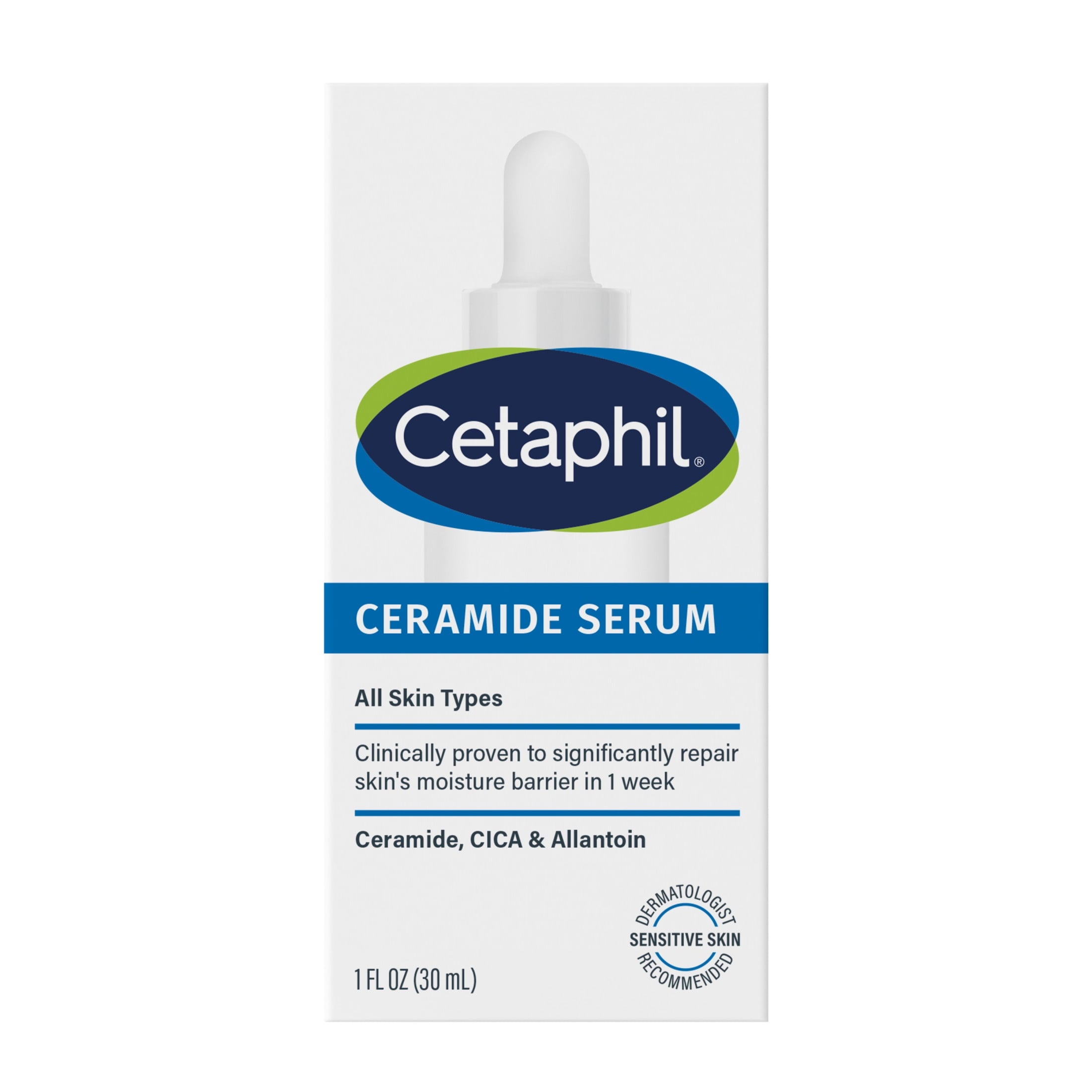 (4 pack) CETAPHIL Ceramide Face Serum, Lightweight Serum for All Skin Types, Ceramides, CICA & Allantoin, 1 fl oz