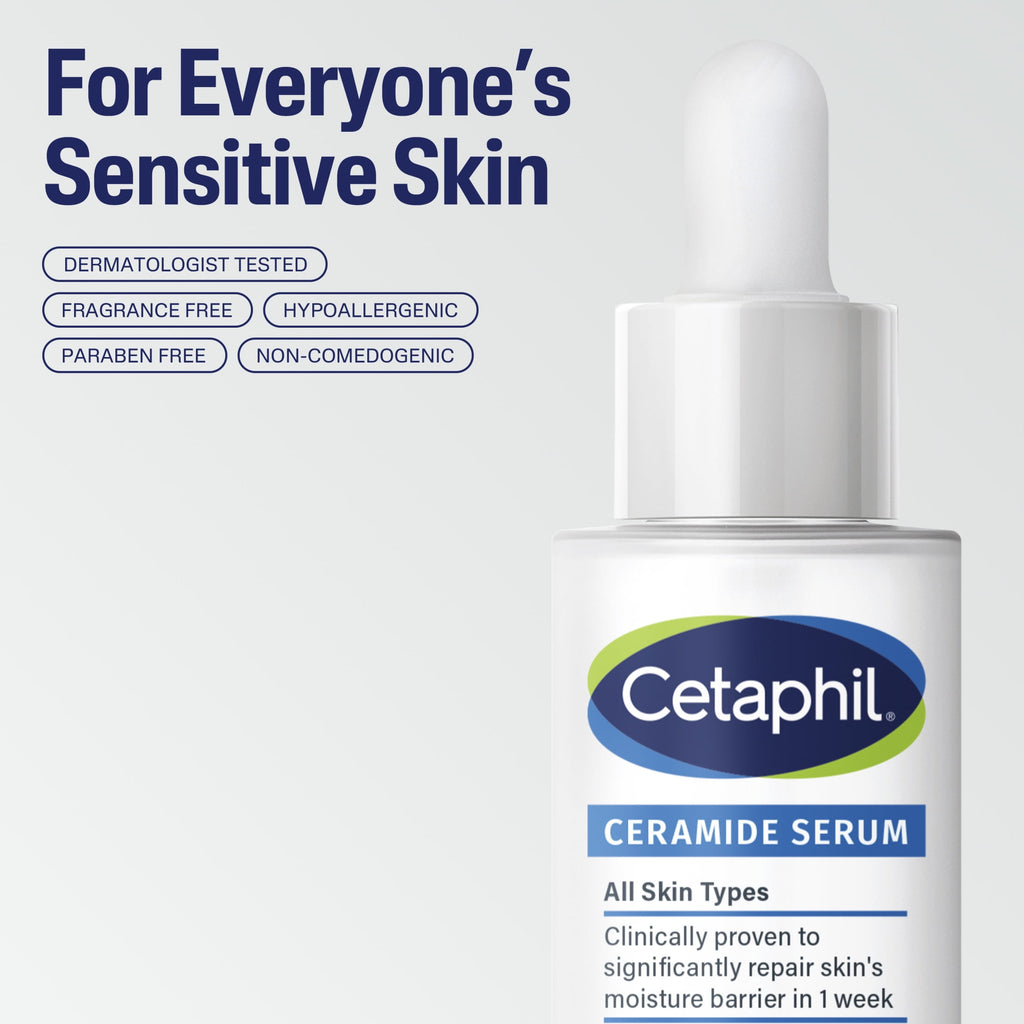 (2 pack) CETAPHIL Ceramide Face Serum, Lightweight Serum for All Skin Types, Ceramides, CICA & Allantoin, 1 fl oz
