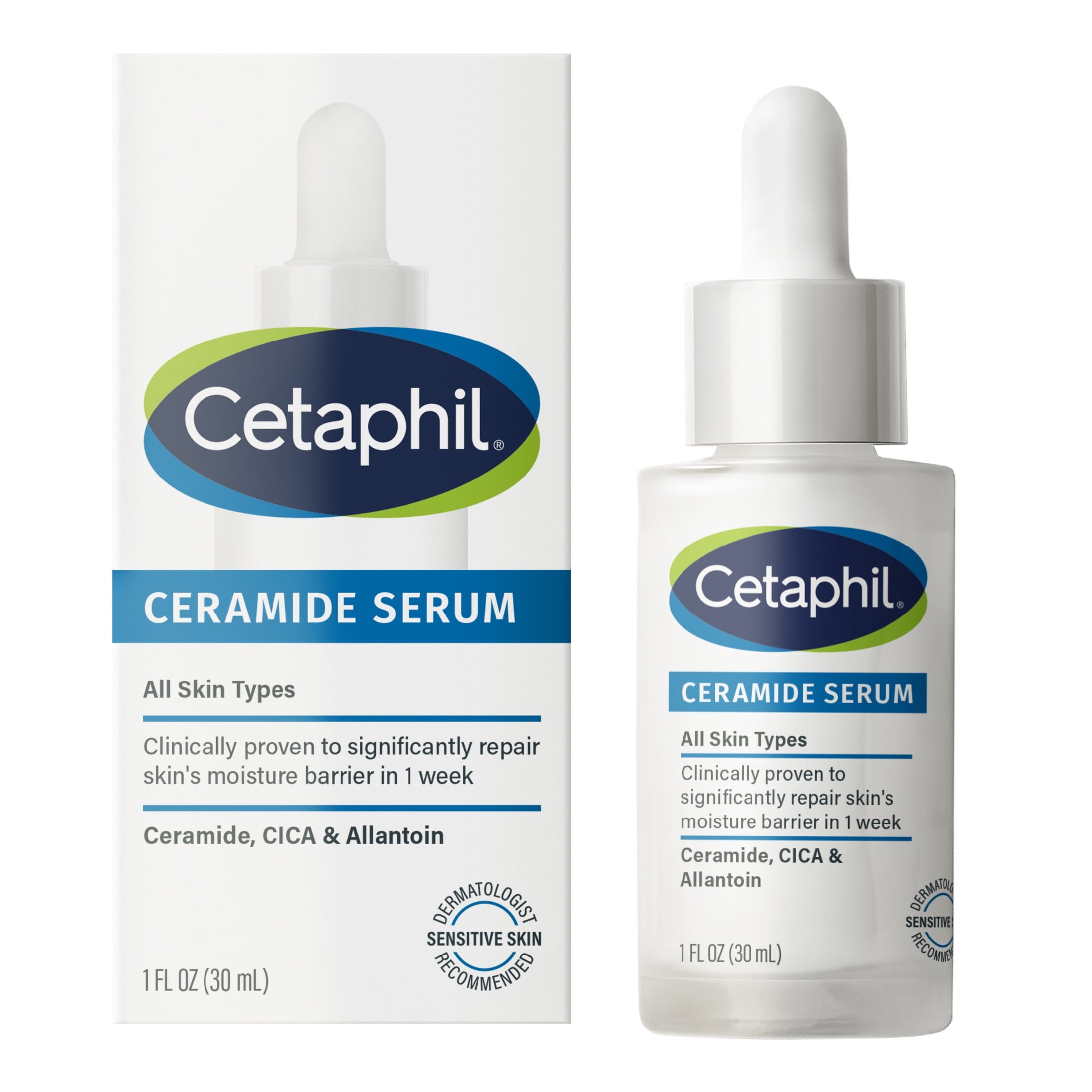 (2 pack) CETAPHIL Ceramide Face Serum, Lightweight Serum for All Skin Types, Ceramides, CICA & Allantoin, 1 fl oz