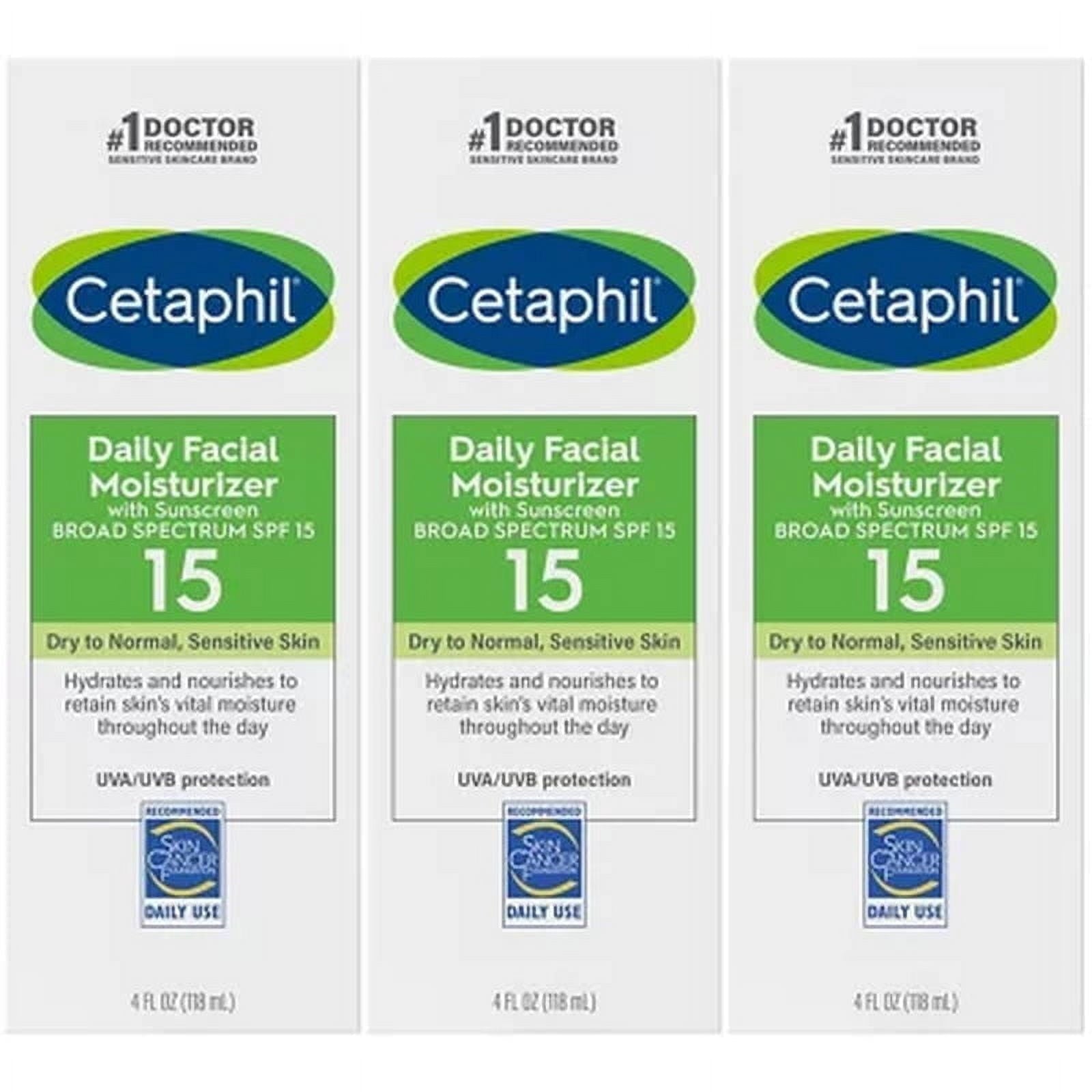 Cetaphil Daily Facial Moisturizer with Sunscreen, SPF 15, 4 Oz., 3 Pk.