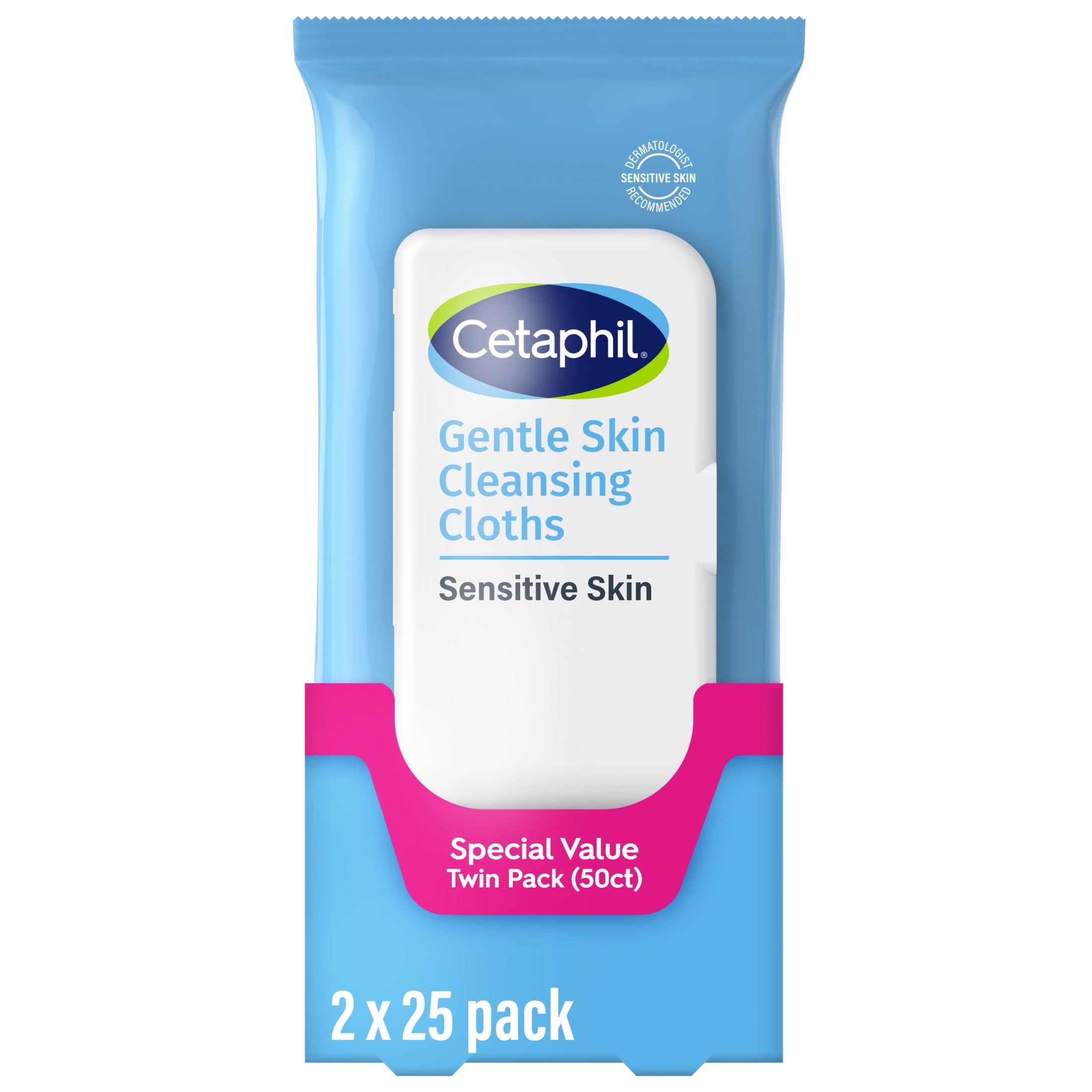 Cetaphil Gentle Skin Cleansing Cloth Wipes for Face and Body, Fragrance Free, 50 ct, Twin Pack