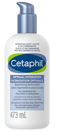 Cetaphil Optimal Hydration Replenishing Body Lotion for Sensitive, Dry and Dehydrated Skin – 48hr Hydration – With Hyaluronic Acid, Vitamin E & Vitamin B5 – Dermatologist Recommended, 473ml