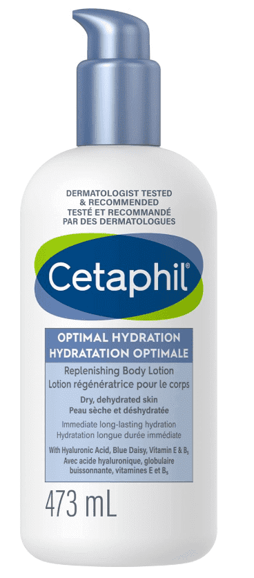 Cetaphil Optimal Hydration Replenishing Body Lotion for Sensitive, Dry and Dehydrated Skin – 48hr Hydration – With Hyaluronic Acid, Vitamin E & Vitamin B5 – Dermatologist Recommended, 473ml