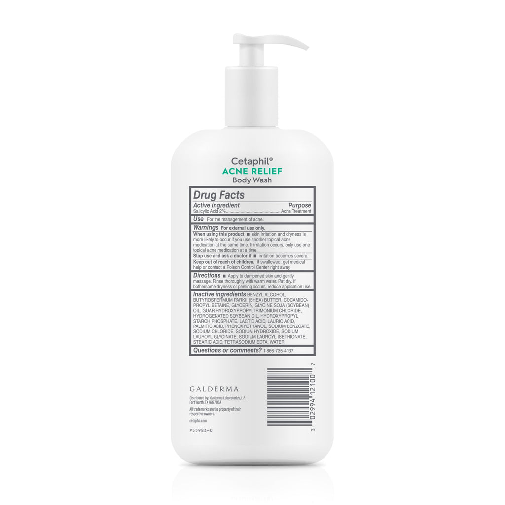 Cetaphil Daily Use Moisturizing Acne Relief Body Wash, Salicylic Acid, Unscented, 20 fl oz