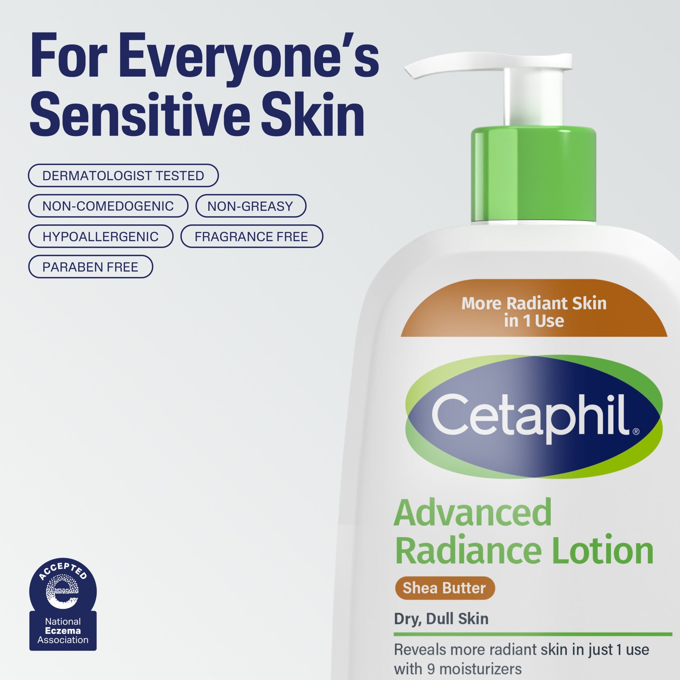 Cetaphil Advanced Radiance Body Lotion with Shea Butter for Sensitive Skin, Fragrance Free, 16 fl oz