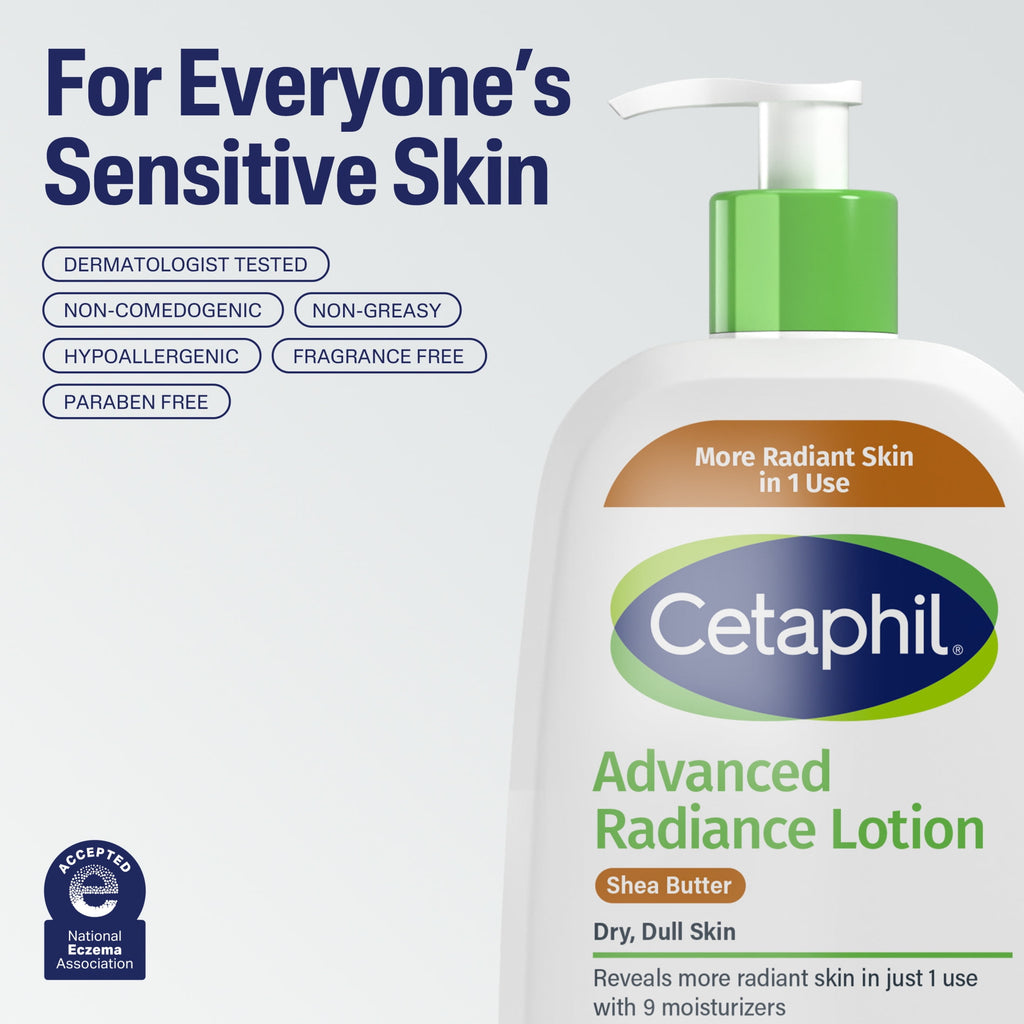 Cetaphil Advanced Radiance Lotion with Shea Butter for Sensitive Skin, Fragrance Free, 8 oz
