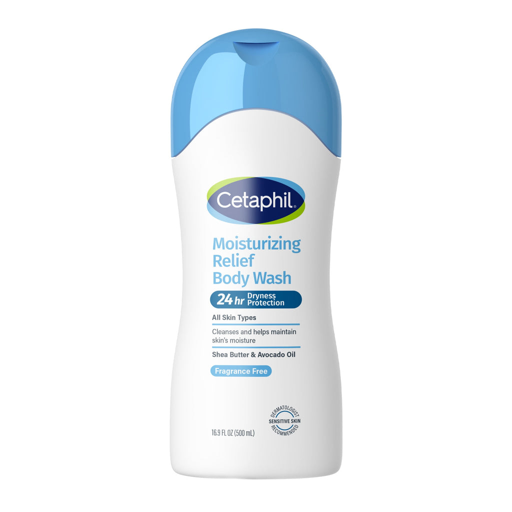 Cetaphil Moisturizing Relief Body Wash for Sensitive Skin, 24 Hour Dry Skin Relief, 16.9 fl oz