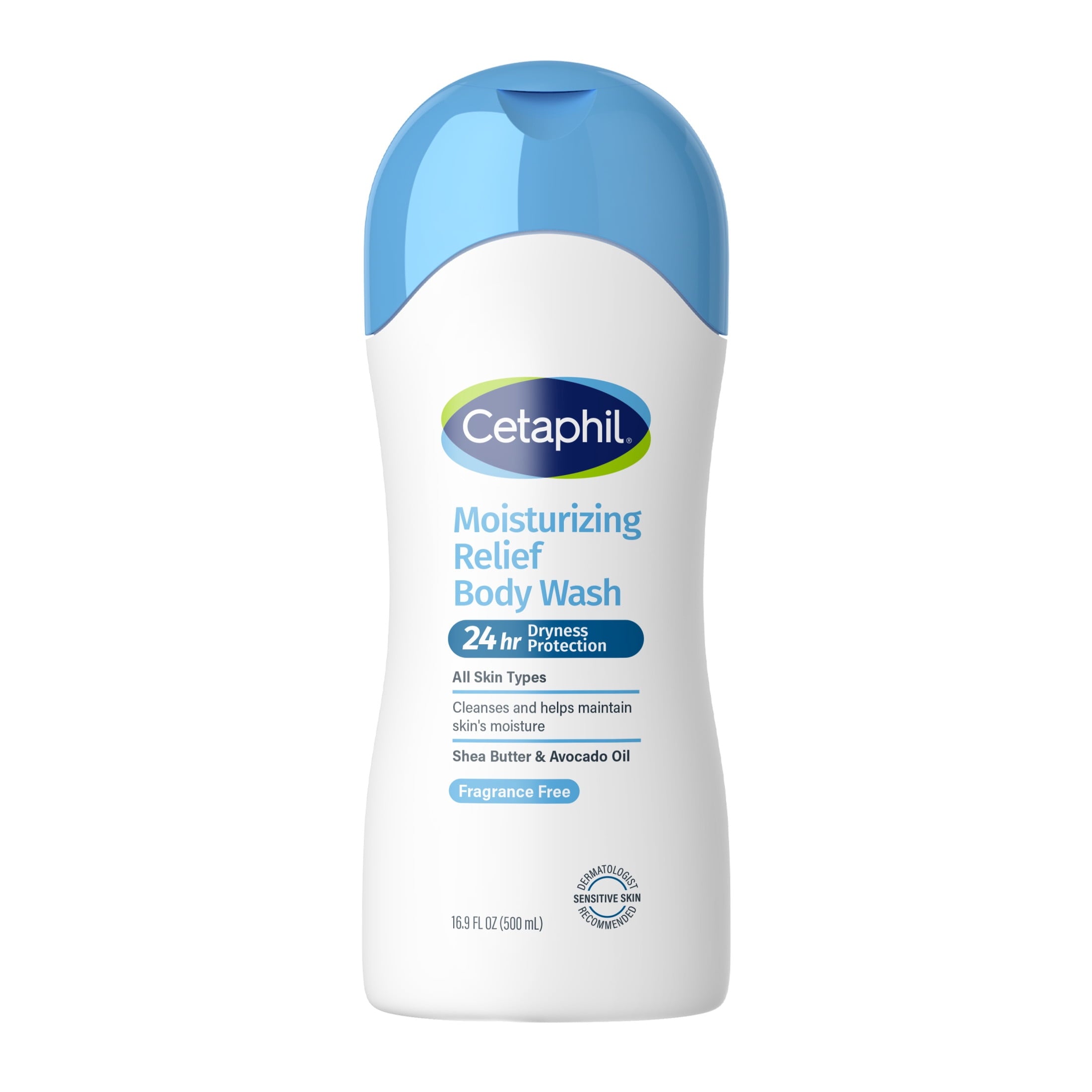 Cetaphil Moisturizing Relief Body Wash for Sensitive Skin, 24 Hour Dry Skin Relief, 16.9 fl oz