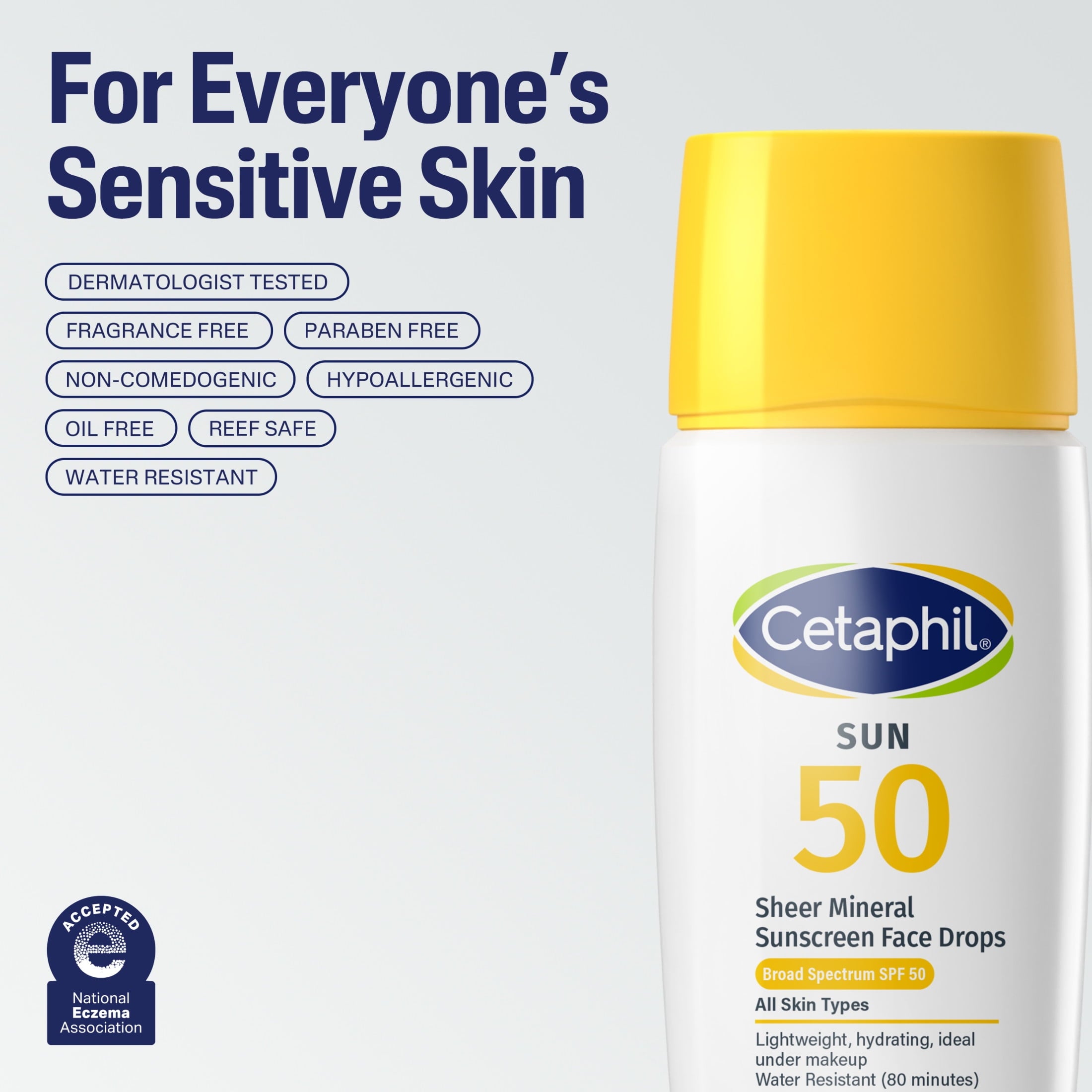 Cetaphil Sheer Mineral Face Sunscreen Moisturizing Drops, SPF 50, Travel Size, 1.7 fl oz