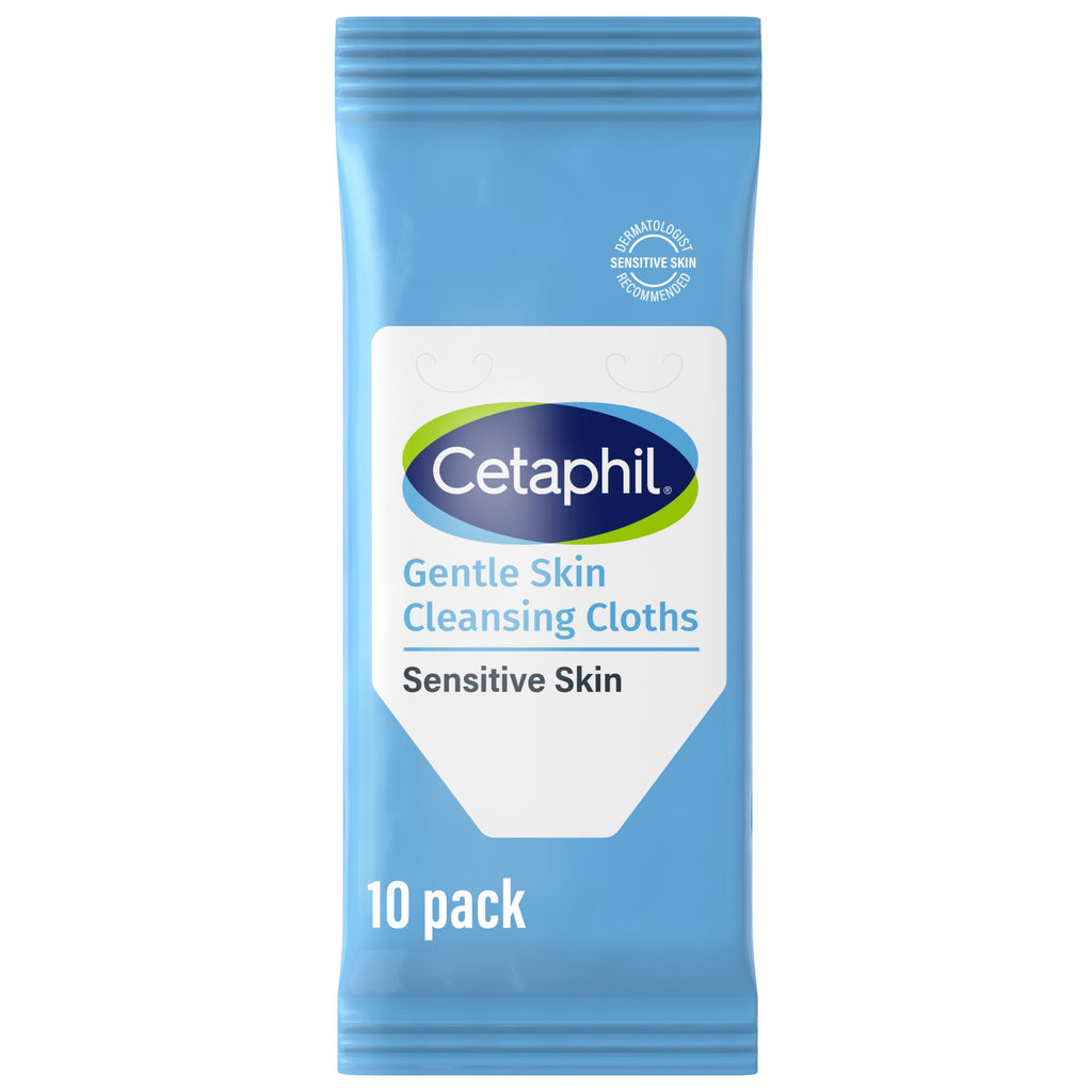 Cetaphil Gentle Skin Travel Size Facial Cleansing Cloth Wipes for Face and Body, Fragrance Free, 10 ct