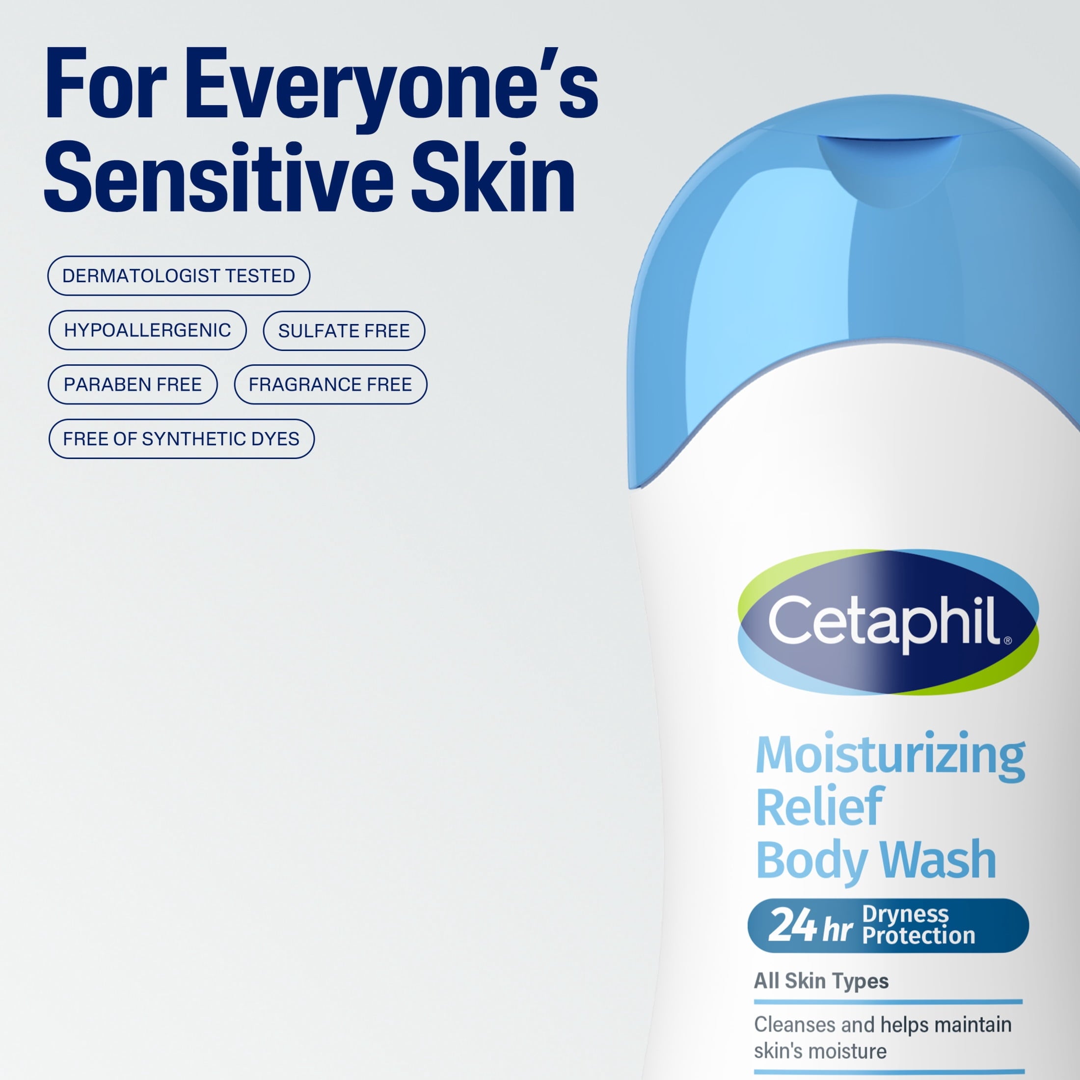 Cetaphil Moisturizing Relief Body Wash for Sensitive Skin, 24 Hour Dry Skin Relief, 16.9 fl oz