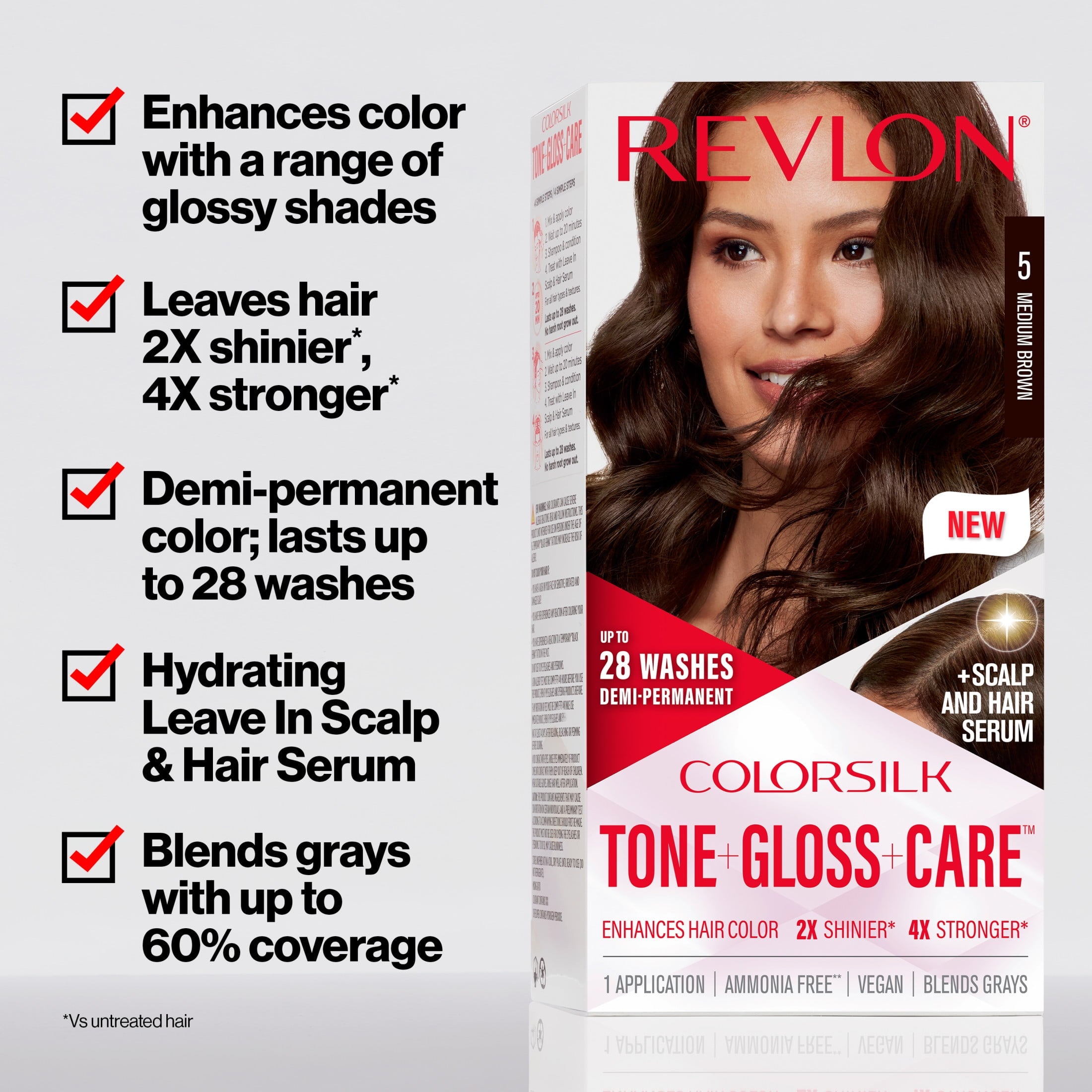 Revlon ColorSilk Tone + Gloss + Care Demi-Permanent Hair Color, 1 Black, 4.5 fl oz